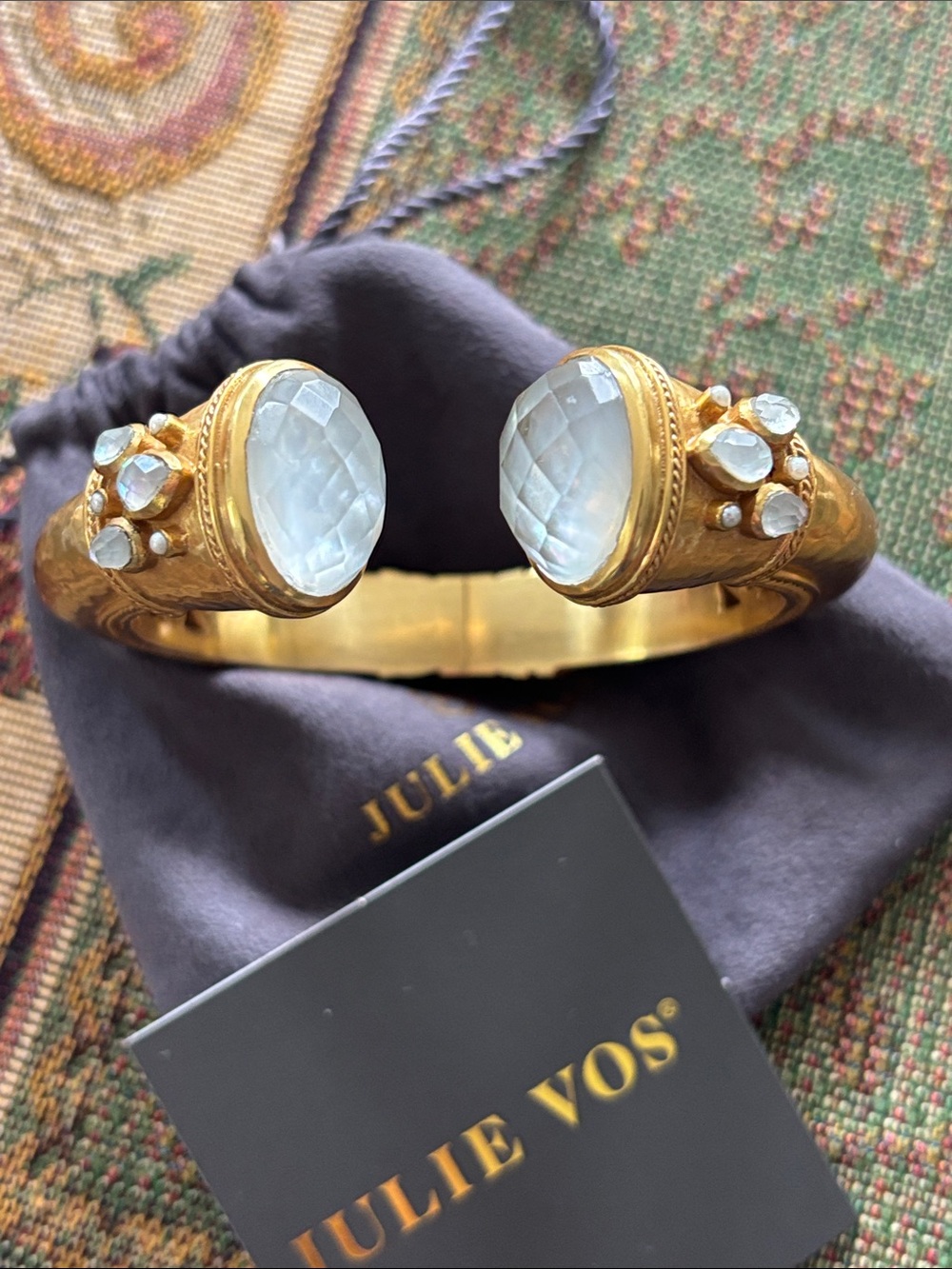 Julie Vos Gold-Tone Open Cuff with Faceted White Gemstones